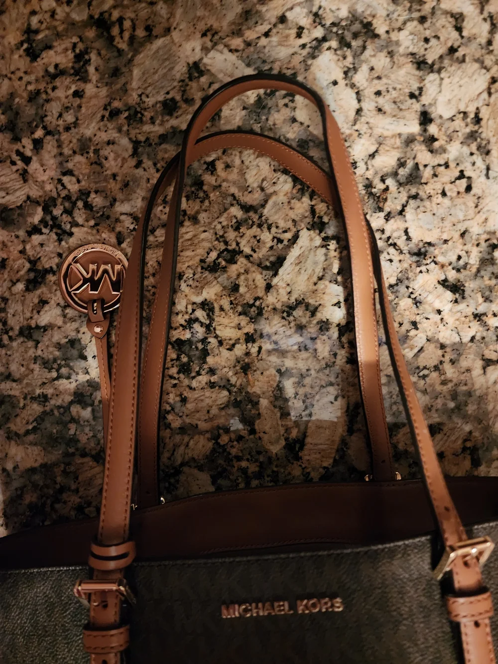 Michael Kors Brown Logo Tote with Tan Leather Trim